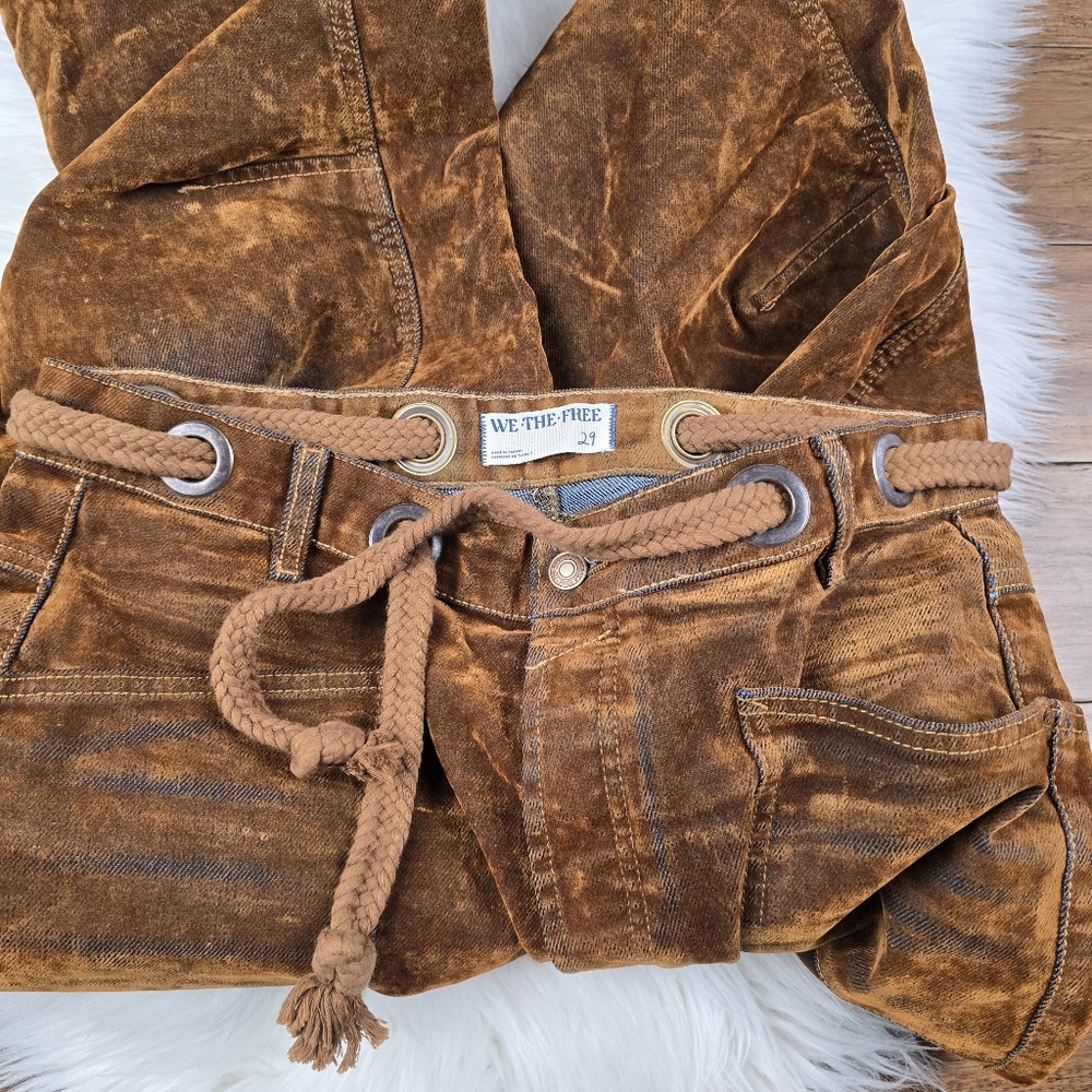 Free People We The Free Flocked Moxie Barrel Jeans Rust Size 29 - Picture 5 of 16